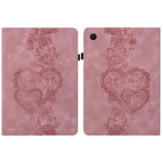 For Samsung Galaxy Tab A8 10.5 2021 Love Hearts Embossed Leather Smart Tablet Case(Pink) by bashfashion
