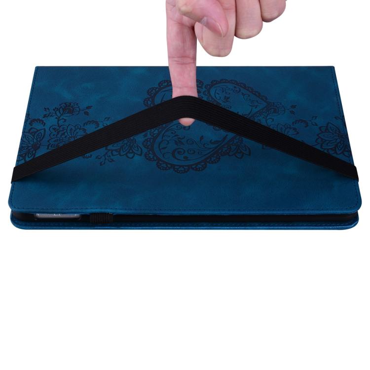 For Samsung Galaxy Tab A8 10.5 2021 Love Hearts Embossed Leather Smart Tablet Case(Dark Blue) by bashfashion