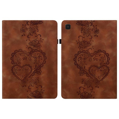 For Samsung Galaxy Tab A11 / A9 Love Hearts Embossed Leather Tablet Case(Brown) by bashfashion