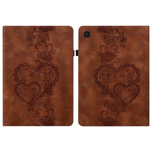 For Samsung Galaxy Tab A11 / A9 Love Hearts Embossed Leather Tablet Case(Brown) by bashfashion