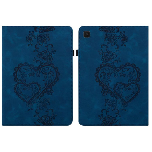 For Samsung Galaxy Tab A11 / A9 Love Hearts Embossed Leather Tablet Case(Dark Blue) by bashfashion