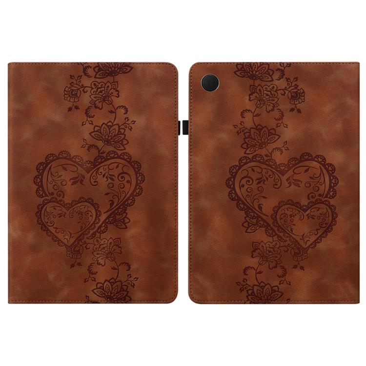 For Samsung Galaxy Tab A11+ / A9+ Love Hearts Embossed Leather Tablet Case(Brown) by bashfashion