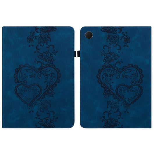 For Samsung Galaxy Tab A11+ / A9+ Love Hearts Embossed Leather Tablet Case(Dark Blue) by bashfashion