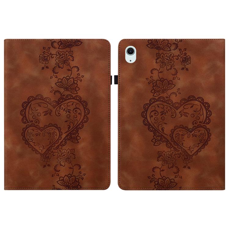 For Samsung Galaxy Tab S10 / S9 / S8 Love Hearts Embossed Leather Tablet Case(Brown) by bashfashion