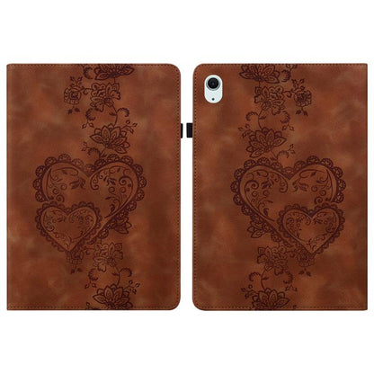 For Samsung Galaxy Tab S10 / S9 / S8 Love Hearts Embossed Leather Tablet Case(Brown) by bashfashion