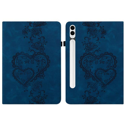 For Samsung Galaxy Tab S10+ / S9+ / S8+ Love Hearts Embossed Leather Tablet Case(Dark Blue) by bashfashion