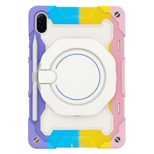 For Honor Pad X9 / X8a Armor Portable Rotating Ring Holder Silicone Tablet Case(Colorful Pink) by bashfashion