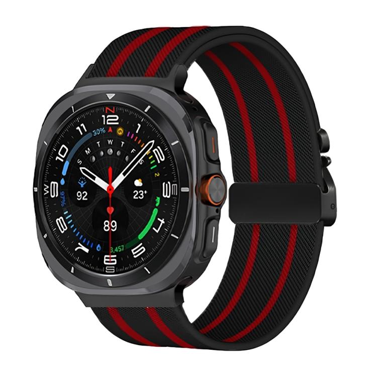 For Samsung Galaxy Watch Ultra 47mm / Ultra 2025 Parachute Buckle Stripe Nylon Elastic Braided Watch Band(Black Red) by bashfashion
