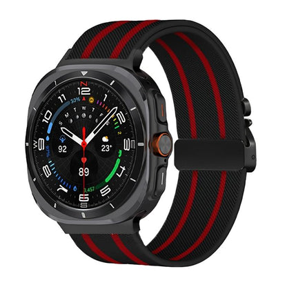 For Samsung Galaxy Watch Ultra 47mm / Ultra 2025 Parachute Buckle Stripe Nylon Elastic Braided Watch Band(Black Red) by bashfashion