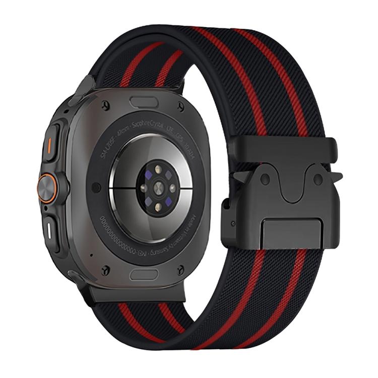 For Samsung Galaxy Watch Ultra 47mm / Ultra 2025 Parachute Buckle Stripe Nylon Elastic Braided Watch Band(Black Red) by bashfashion