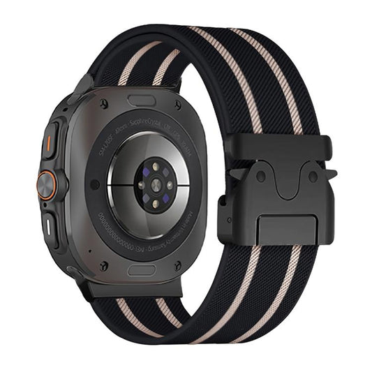 For Samsung Galaxy Watch Ultra 47mm / Ultra 2025 Parachute Buckle Stripe Nylon Elastic Braided Watch Band(Black Starlight) by bashfashion