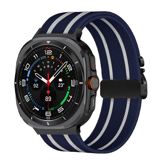 For Samsung Galaxy Watch Ultra 47mm / Ultra 2025 Parachute Buckle Stripe Nylon Elastic Braided Watch Band(Midnight Blue White) by bashfashion