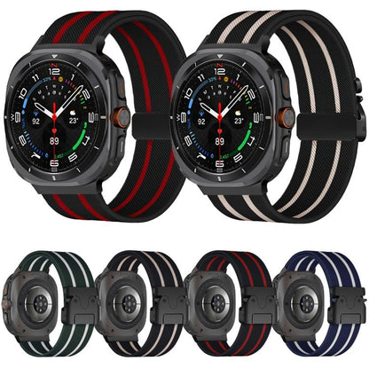 For Samsung Galaxy Watch Ultra 47mm / Ultra 2025 Parachute Buckle Stripe Nylon Elastic Braided Watch Band(Black Red) by bashfashion