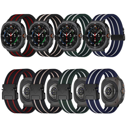 For Samsung Galaxy Watch Ultra 47mm / Ultra 2025 Parachute Buckle Stripe Nylon Elastic Braided Watch Band(Black Red) by bashfashion