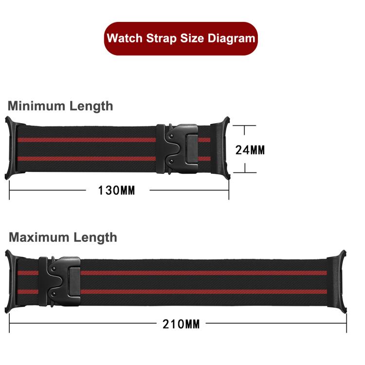 For Samsung Galaxy Watch Ultra 47mm / Ultra 2025 Parachute Buckle Stripe Nylon Elastic Braided Watch Band(Black Red) by bashfashion