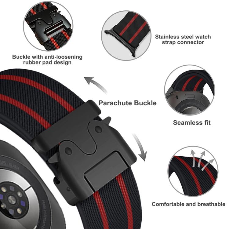 For Samsung Galaxy Watch Ultra 47mm / Ultra 2025 Parachute Buckle Stripe Nylon Elastic Braided Watch Band(Black Red) by bashfashion