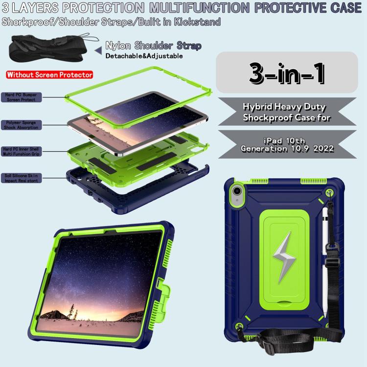 For iPad 2025 / 2022 Armor Bolt Shape Holder Silicone Hybrid PC Tablet Case(Navy Blue Olivine) by bashfashion