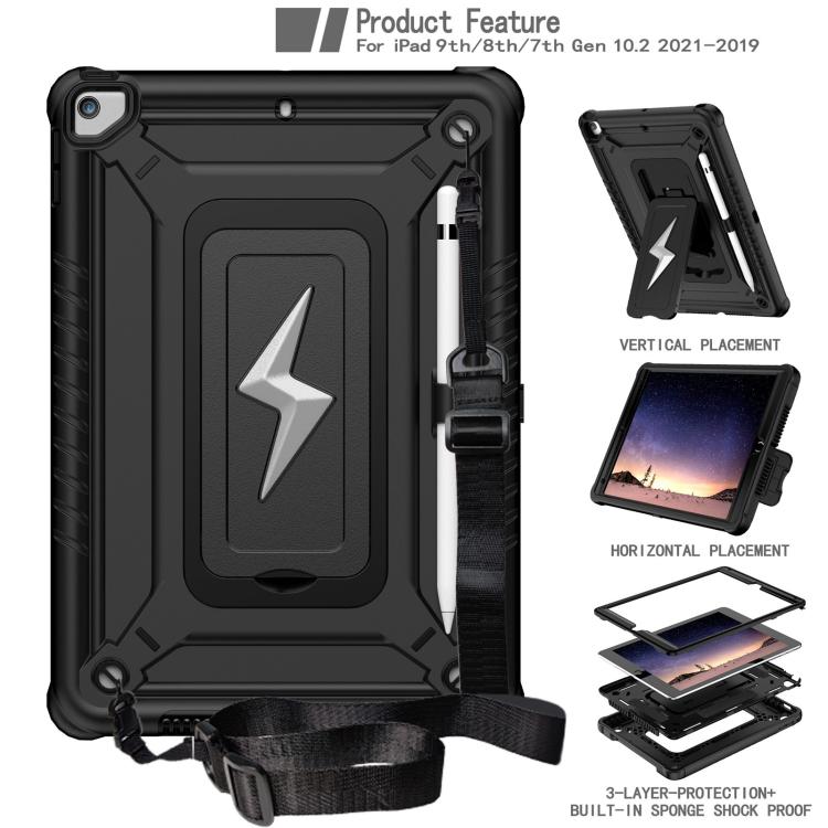 For iPad 10.2 2021 / 2020 / 2019 Armor Bolt Shape Holder Silicone Hybrid PC Tablet Case(Black) by bashfashion