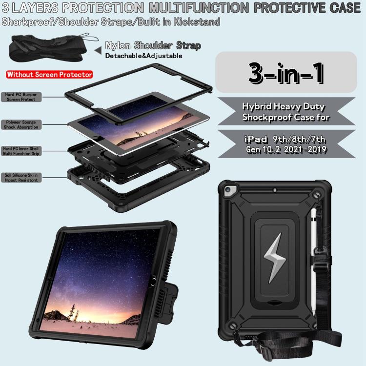 For iPad 10.2 2021 / 2020 / 2019 Armor Bolt Shape Holder Silicone Hybrid PC Tablet Case(Black) by bashfashion