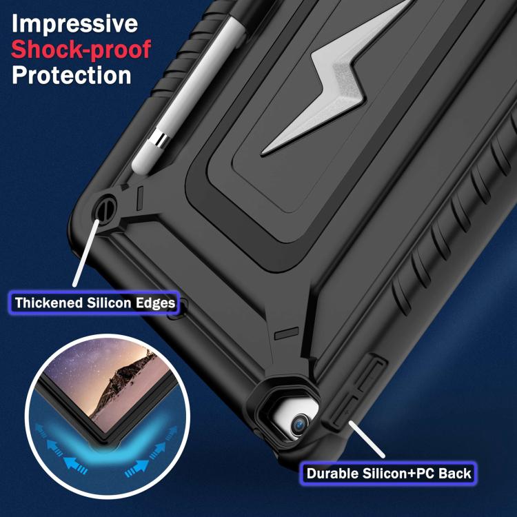 For iPad 10.2 2021 / 2020 / 2019 Armor Bolt Shape Holder Silicone Hybrid PC Tablet Case(Black) by bashfashion