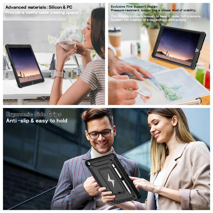 For iPad 10.2 2021 / 2020 / 2019 Armor Bolt Shape Holder Silicone Hybrid PC Tablet Case(Black) by bashfashion