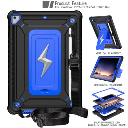 For iPad 9.7 2018 / Air / Air 2 Armor Bolt Shape Holder Silicone Hybrid PC Tablet Case(Black Blue) by bashfashion