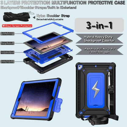 For iPad 9.7 2018 / Air / Air 2 Armor Bolt Shape Holder Silicone Hybrid PC Tablet Case(Black Blue) by bashfashion