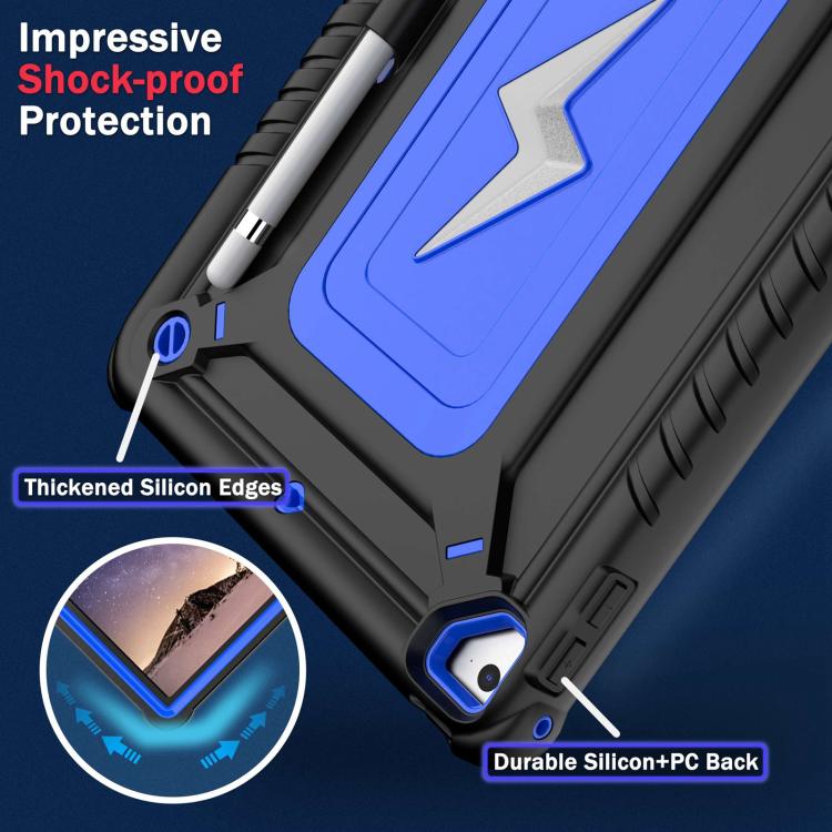 For iPad 9.7 2018 / Air / Air 2 Armor Bolt Shape Holder Silicone Hybrid PC Tablet Case(Black Blue) by bashfashion