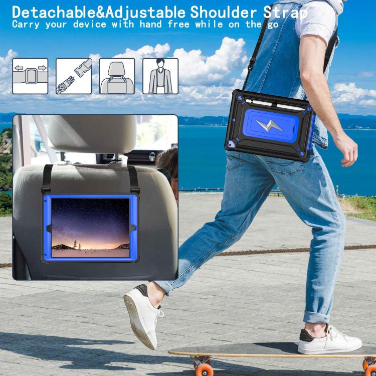 For iPad 9.7 2018 / Air / Air 2 Armor Bolt Shape Holder Silicone Hybrid PC Tablet Case(Black Blue) by bashfashion