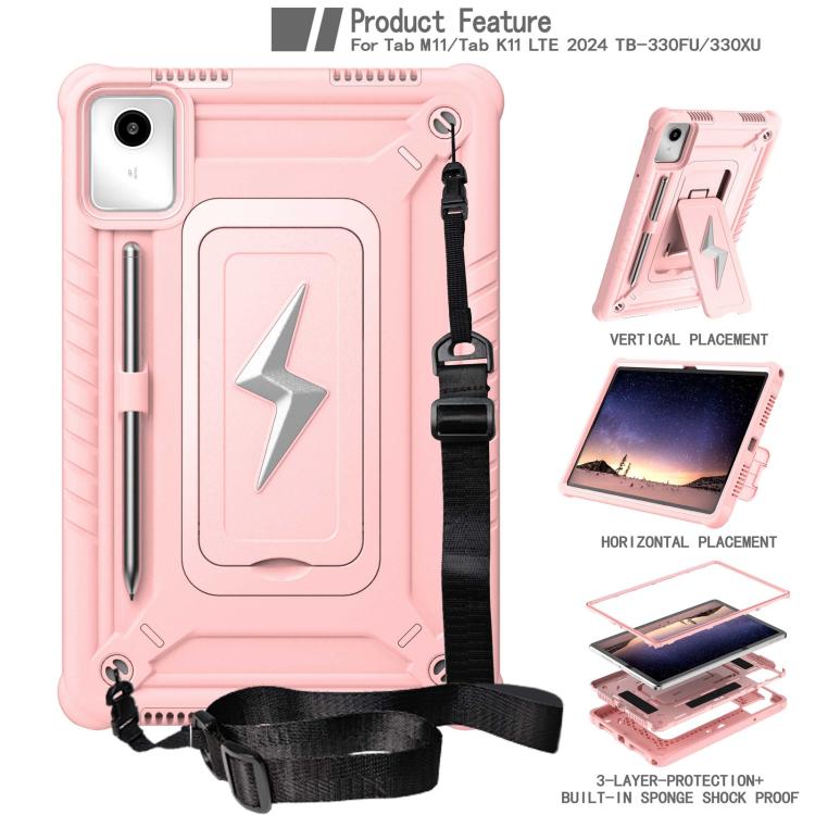 For Lenovo Tab M11 / Xiaoxin Pad 11 2024 Armor Bolt Shape Holder Silicone Hybrid PC Tablet Case(Rose Gold) by bashfashion