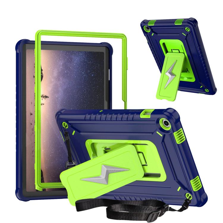 For Samsung Galaxy Tab A9+ Armor Bolt Shape Holder Silicone Hybrid PC Tablet Case(Navy Blue Olivine) by bashfashion