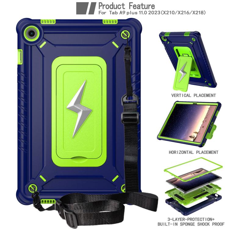 For Samsung Galaxy Tab A9+ Armor Bolt Shape Holder Silicone Hybrid PC Tablet Case(Navy Blue Olivine) by bashfashion