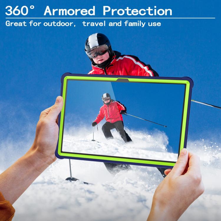 For Samsung Galaxy Tab A9+ Armor Bolt Shape Holder Silicone Hybrid PC Tablet Case(Navy Blue Olivine) by bashfashion