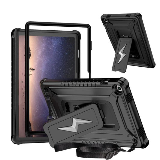 For Samsung Galaxy Tab A9+ Armor Bolt Shape Holder Silicone Hybrid PC Tablet Case(Black) by bashfashion
