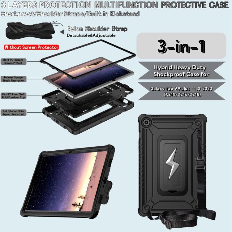 For Samsung Galaxy Tab A9+ Armor Bolt Shape Holder Silicone Hybrid PC Tablet Case(Black) by bashfashion