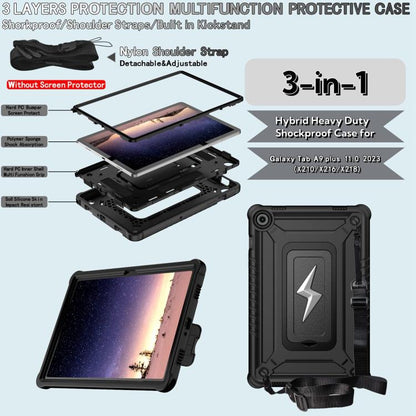 For Samsung Galaxy Tab A9+ Armor Bolt Shape Holder Silicone Hybrid PC Tablet Case(Black) by bashfashion
