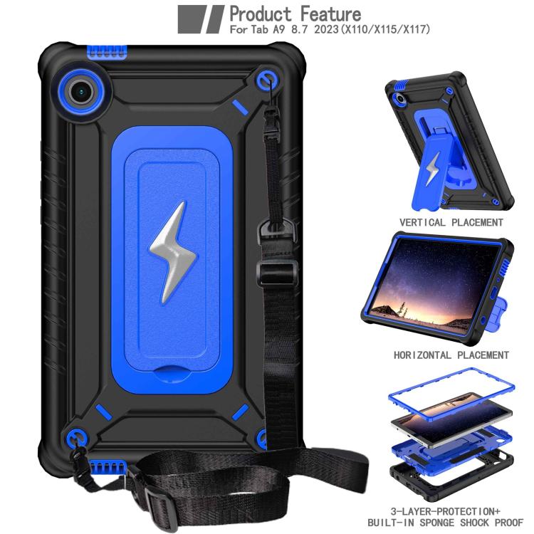 For Samsung Galaxy Tab A9 Armor Bolt Shape Holder Silicone Hybrid PC Tablet Case(Black Blue) by bashfashion
