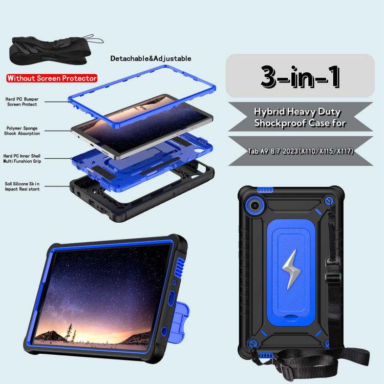 For Samsung Galaxy Tab A9 Armor Bolt Shape Holder Silicone Hybrid PC Tablet Case(Black Blue) by bashfashion