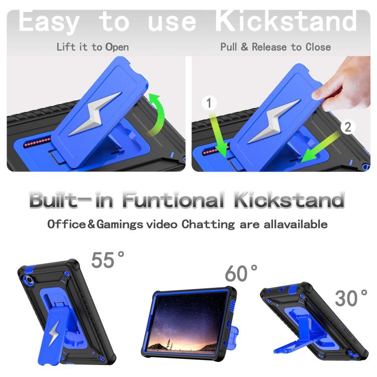 For Samsung Galaxy Tab A9 Armor Bolt Shape Holder Silicone Hybrid PC Tablet Case(Black Blue) by bashfashion