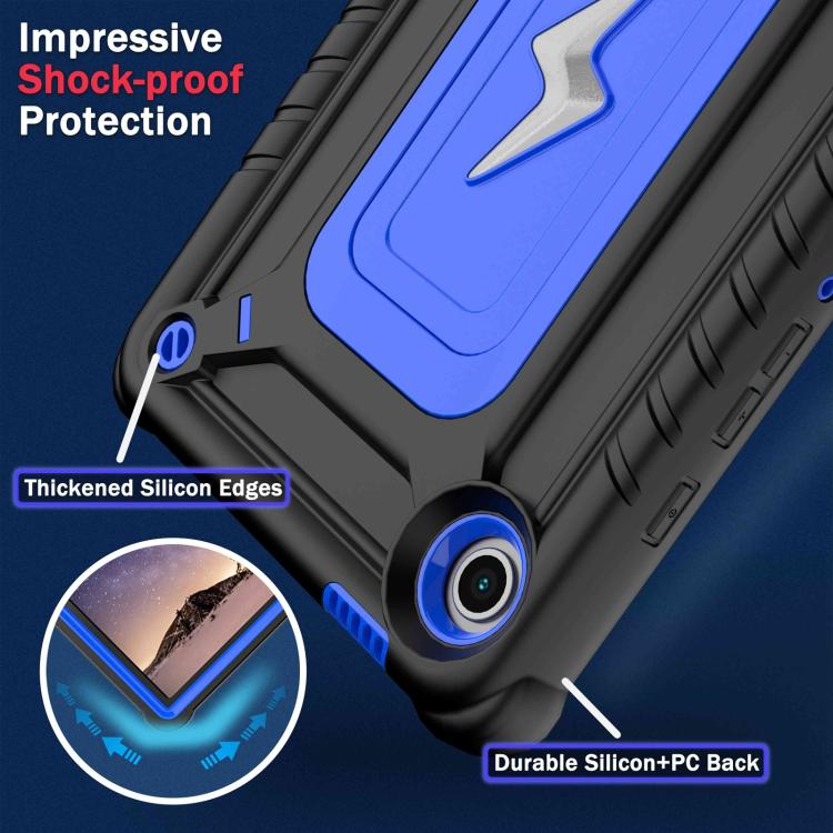 For Samsung Galaxy Tab A9 Armor Bolt Shape Holder Silicone Hybrid PC Tablet Case(Black Blue) by bashfashion