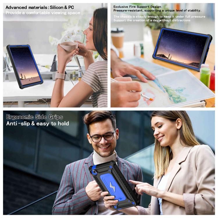 For Samsung Galaxy Tab A9 Armor Bolt Shape Holder Silicone Hybrid PC Tablet Case(Black Blue) by bashfashion