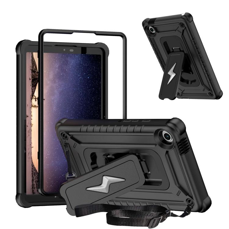 For Samsung Galaxy Tab A9 Armor Bolt Shape Holder Silicone Hybrid PC Tablet Case(Black) by bashfashion