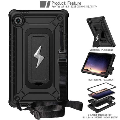 For Samsung Galaxy Tab A9 Armor Bolt Shape Holder Silicone Hybrid PC Tablet Case(Black) by bashfashion
