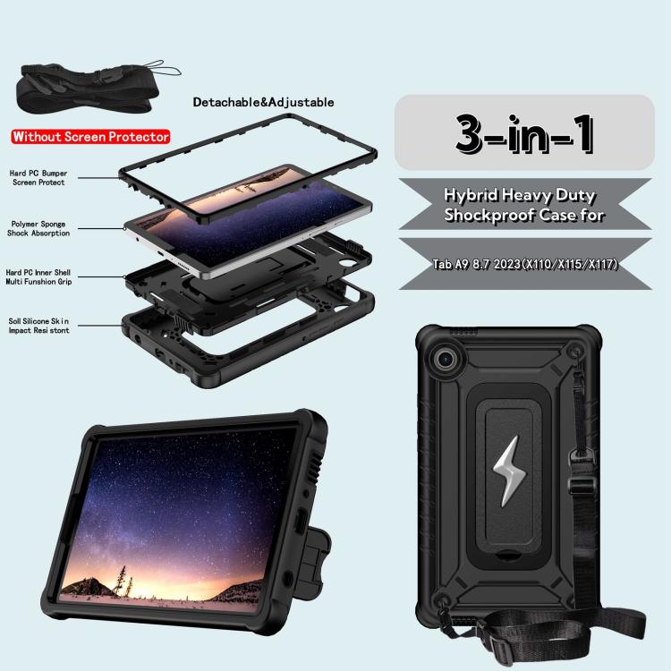 For Samsung Galaxy Tab A9 Armor Bolt Shape Holder Silicone Hybrid PC Tablet Case(Black) by bashfashion