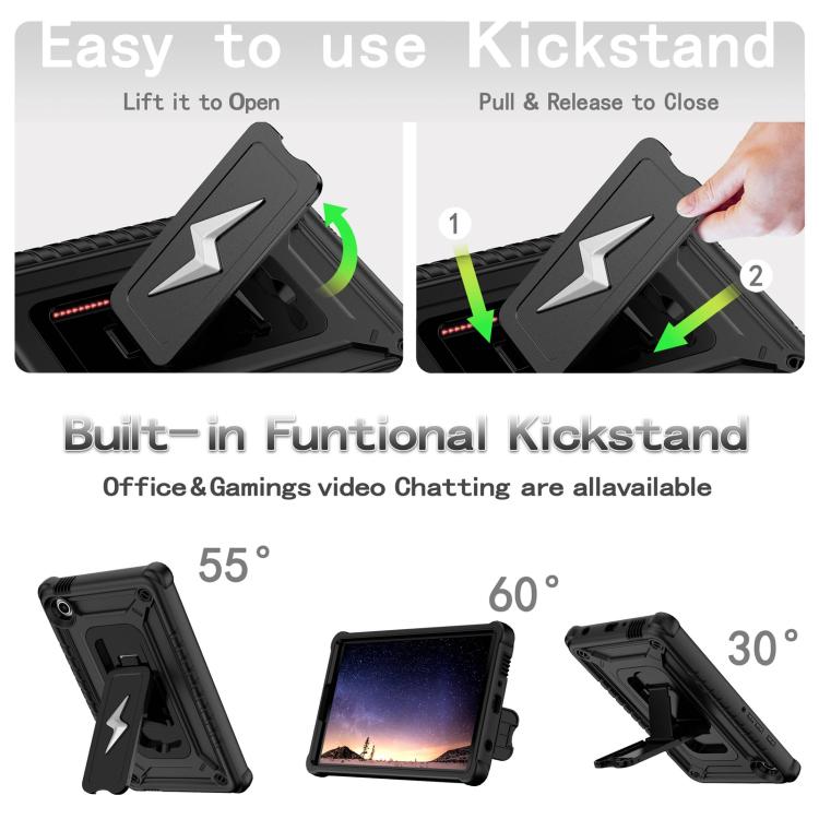 For Samsung Galaxy Tab A9 Armor Bolt Shape Holder Silicone Hybrid PC Tablet Case(Black) by bashfashion