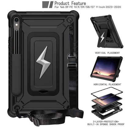 For Samsung Galaxy Tab S9 FE / S9 / S8 Armor Bolt Shape Holder Silicone Hybrid PC Tablet Case(Black) by bashfashion