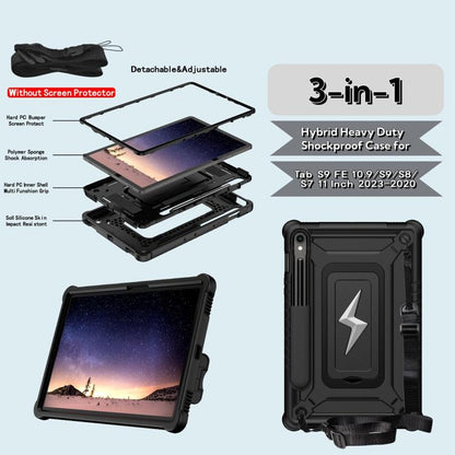 For Samsung Galaxy Tab S9 FE / S9 / S8 Armor Bolt Shape Holder Silicone Hybrid PC Tablet Case(Black) by bashfashion