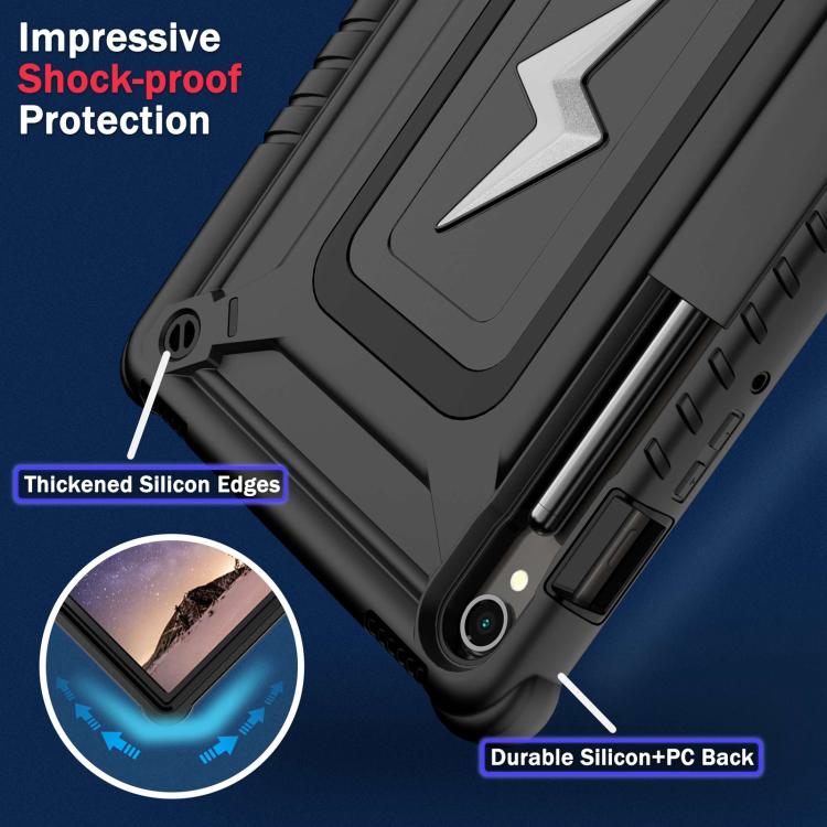 For Samsung Galaxy Tab S9 FE / S9 / S8 Armor Bolt Shape Holder Silicone Hybrid PC Tablet Case(Black) by bashfashion