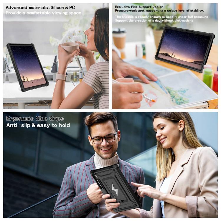 For Samsung Galaxy Tab S9 FE / S9 / S8 Armor Bolt Shape Holder Silicone Hybrid PC Tablet Case(Black) by bashfashion