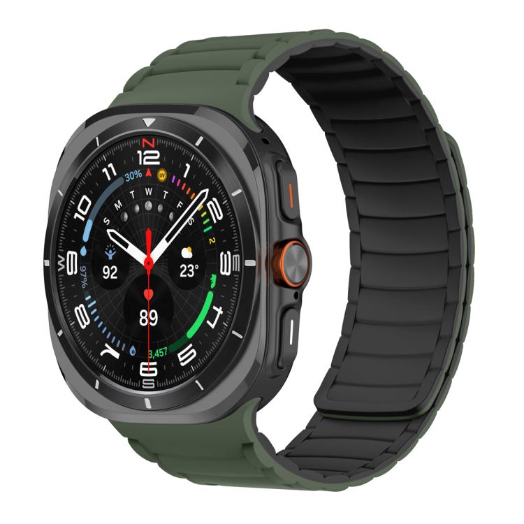 For Samsung Galaxy Watch Ultra 47mm / Ultra 2025 Silicone Sport Magnetic Watch Band(Army Green+Black) by bashfashion